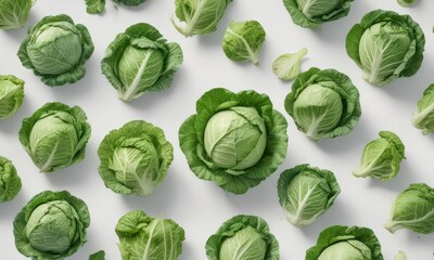 Watercolor set of green cabbage and organic vegetables on a white background for salad,  still life ,  organic ingredients