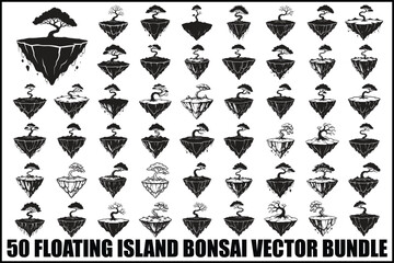50 Floating Island Bonsai Vector Bundle