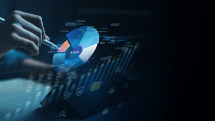 Business analytics dashboard with interactive charts and KPI metrics, showing data insights, performance analysis, and strategic reporting for decision making using modern digital technology.