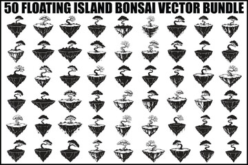 50 Floating Island Bonsai Vector Bundle