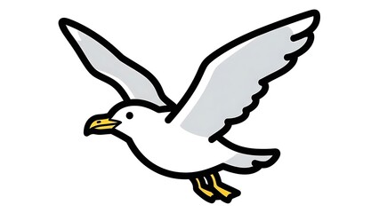 Obraz premium White Seagull Flying with Outstretched Wings.