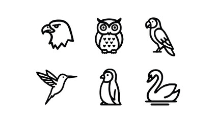 Obraz premium Minimalist bird icons set with eagle, owl, parrot, hummingbird, penguin, swan