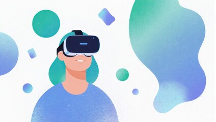 Person Experiencing Virtual Reality with Abstract Shapes.