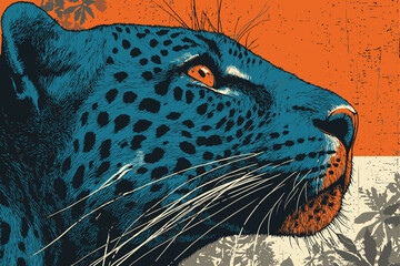 Aggressive Wildlife Art: Stylized Leopard Face with Sharp Teeth