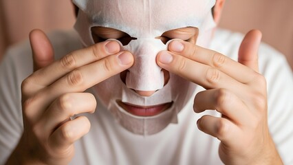 Man Applying Facial Sheet Mask for Skincare 4.