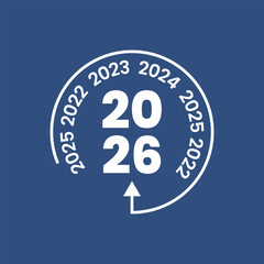 Circular business timeline arrow showing years 2022 to 2026 progress infographic vector illustration