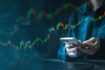 Digital finance and stock market trading concept showing global market data, mobile trading, and real-time financial analysis, representing modern investment, fintech innovation.