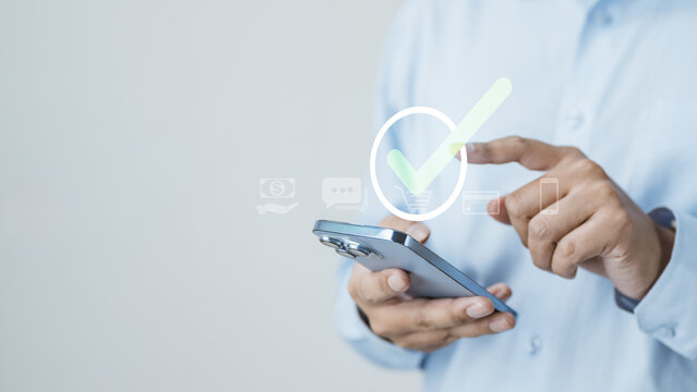 Cashless digital payment concept showing secure mobile transaction on smartphone, representing fintech innovation, online banking, global money transfer, digital economy, and financial technology. - Powered by Adobe