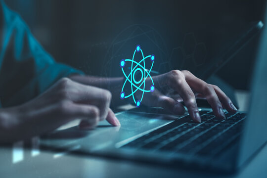 Quantum computing and artificial intelligence concept with futuristic data processing and algorithms, representing advanced technology, innovation, and next-generation computing systems for research. - Powered by Adobe