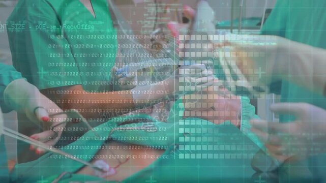 Animation of data processing over girl in dentist chair