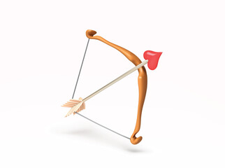 Cupid Bow and Arrow with Heart Tip 3D Vector Illustration of icon