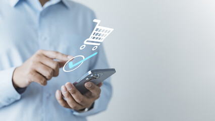 Online shopping order confirmation concept showing successful checkout on smartphone, representing approved payment, secure digital transaction, e-commerce workflow, customer notification.