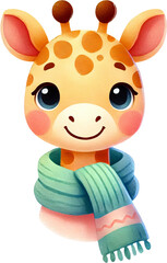 Cute giraffe, cartoon animal, watercolor style, pastel color, baby illustration, smiling