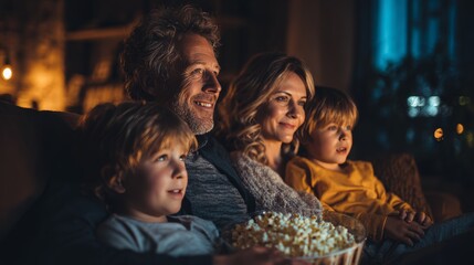 Fototapeta premium Family Movie Night Living Room Digital Content Cozy Environment Intimate Viewpoint Bonding Experience