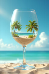 Suggests that a whole vacation is contained in one glass.