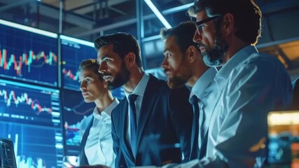 Business Team Analyzing Stock Market Data on Screens - Powered by Adobe