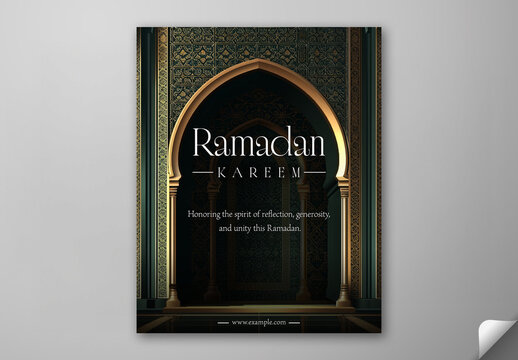 Ramadan Kareem Greeting Card, Editable Social Media Template with Islamic Arch Design Background.