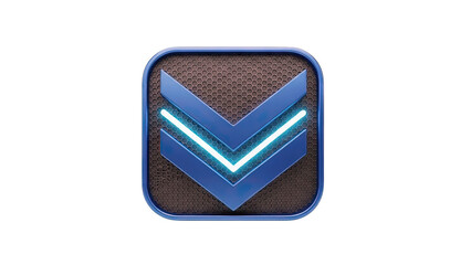 Futuristic Blue Chevron Icon with Neon Glow