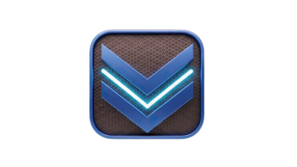 Futuristic Blue Chevron Icon with Neon Glow