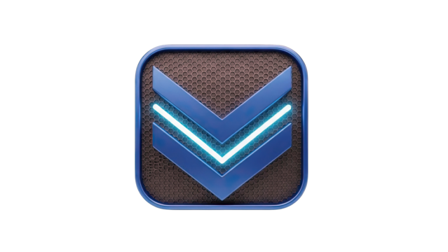 Futuristic Blue Chevron Icon with Neon Glow - Powered by Adobe