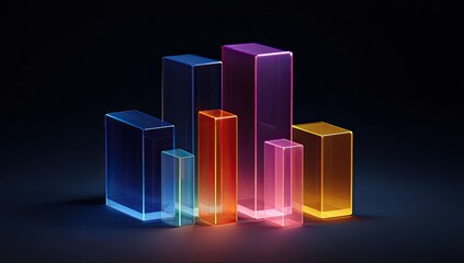 Vibrant, glowing, translucent rectangular bars resembling an abstract data visualization