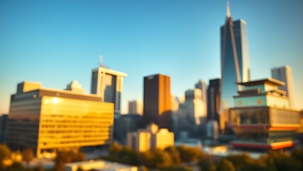 Modern cityscape with golden architectural forms and soft gradient lighting, evoking futuristic elegance.