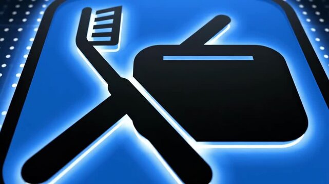 Abstract Blue Icon Animation Showcasing Dental Hygiene with Toothbrush and Tooth Box Symbol