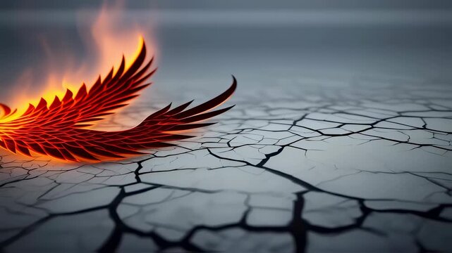 Phoenix Wing Over Cracked Obsidian