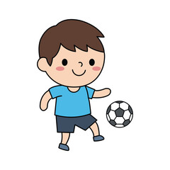 Cute Boy Playing Soccer Football Flat Cartoon Illustration