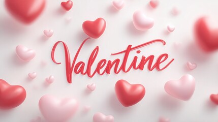 Elegant photo of Valentine's Day greeting with 3D red script text and pink and red hearts, isolated on white background