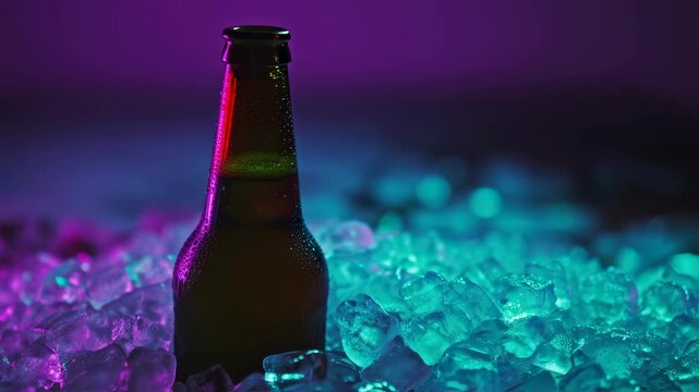 Neon Chilled Beer Bottle on Ice