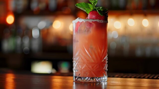 Strawberry Daiquiri On Polished Bar