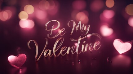 Elegant photo of Be My Valentine elegant script text on a romantic pink bokeh heart background