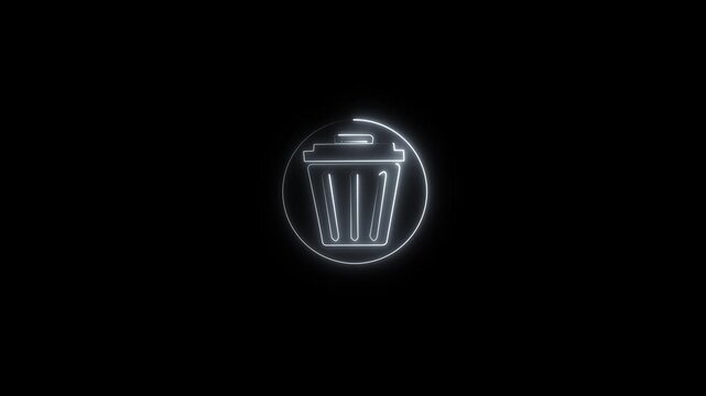 Neon glowing delete button icon on black background. Garbage  sign. Recycle basket icon. Office trash icon. Recycle basket icon 