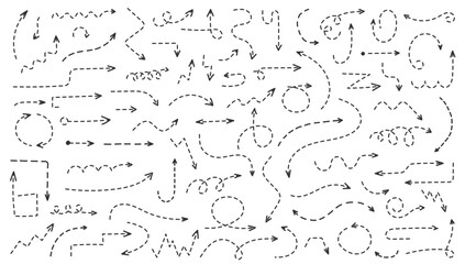 Hand drawn curved dashed arrows collection