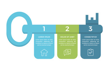 Infographic template showing key to success concept with three numbered colorful sections