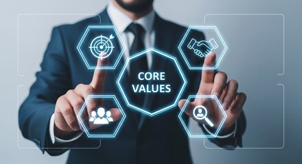 Core Values Business Concept with Digital Human Resources Icons