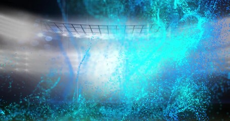 Animation of blue spots moving over sports stadium