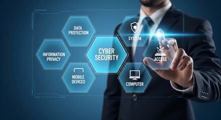 Cyber Security Technology Concept with Data Protection and System Access Icons