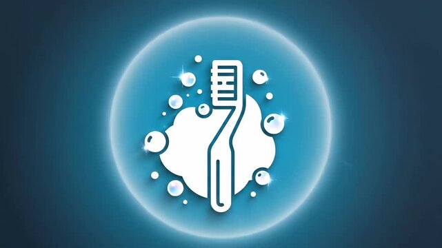 Animated Toothbrush Dental Hygiene Icon Reveal On Blue Gradient Background Animation