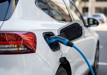 Electric Car Charging With Plug Connected