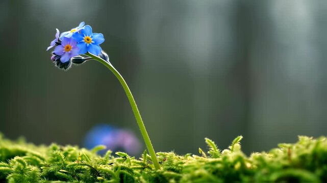 Forgetmenot Stem Over Moss Shallow Focus