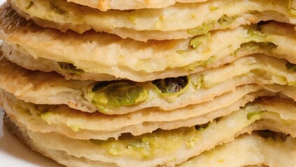 Stack of Delicious Aloo Paratha - Indian Flatbread with Potato Filling.