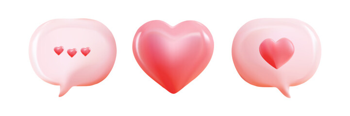 Vector set of Valentine's Day popup elements, speech bubble with hearts isolated on white background. Concept of Valentine's Day holiday.