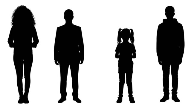 Diverse group of standing people silhouettes representing different ages and genders
