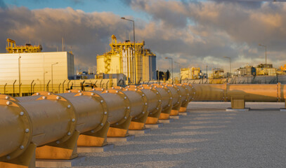 Pipelines leading the LNG terminal.3D rendering.