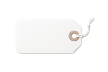 White blank sale tag label with string on transparent background