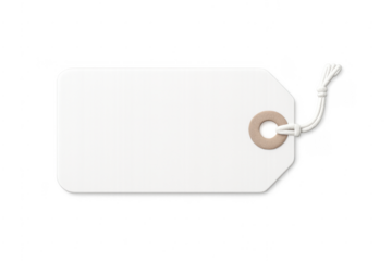 White blank sale tag label with string on transparent background