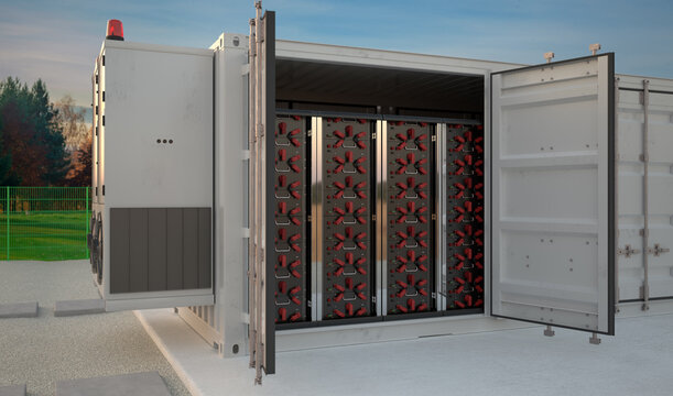 industrial battery energy storage system.3D rendering.