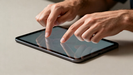 Close-Up of Hands Using Tablet Device, Modern Technology Concept © zhang